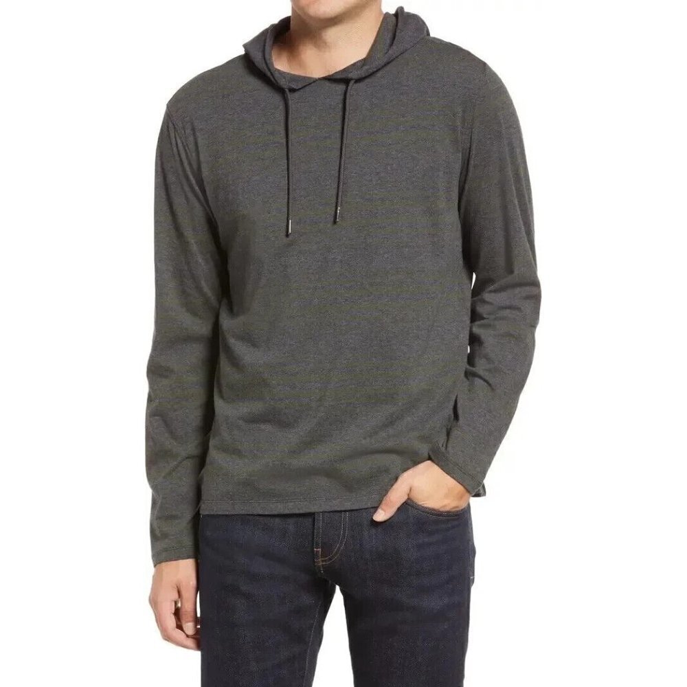 Robert Barakett "Talbert" stripe gray hoodie sz Xlarge Mens long sleeve top